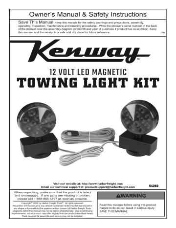 Kenway 64282 12v Magnetic LED Towing Light Kit Owner's Manual