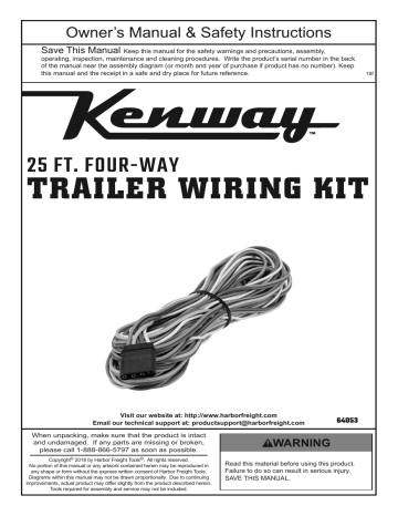 Kenway 64053 25 Ft. Four-Way Trailer Wiring Connection Kit Owner's
