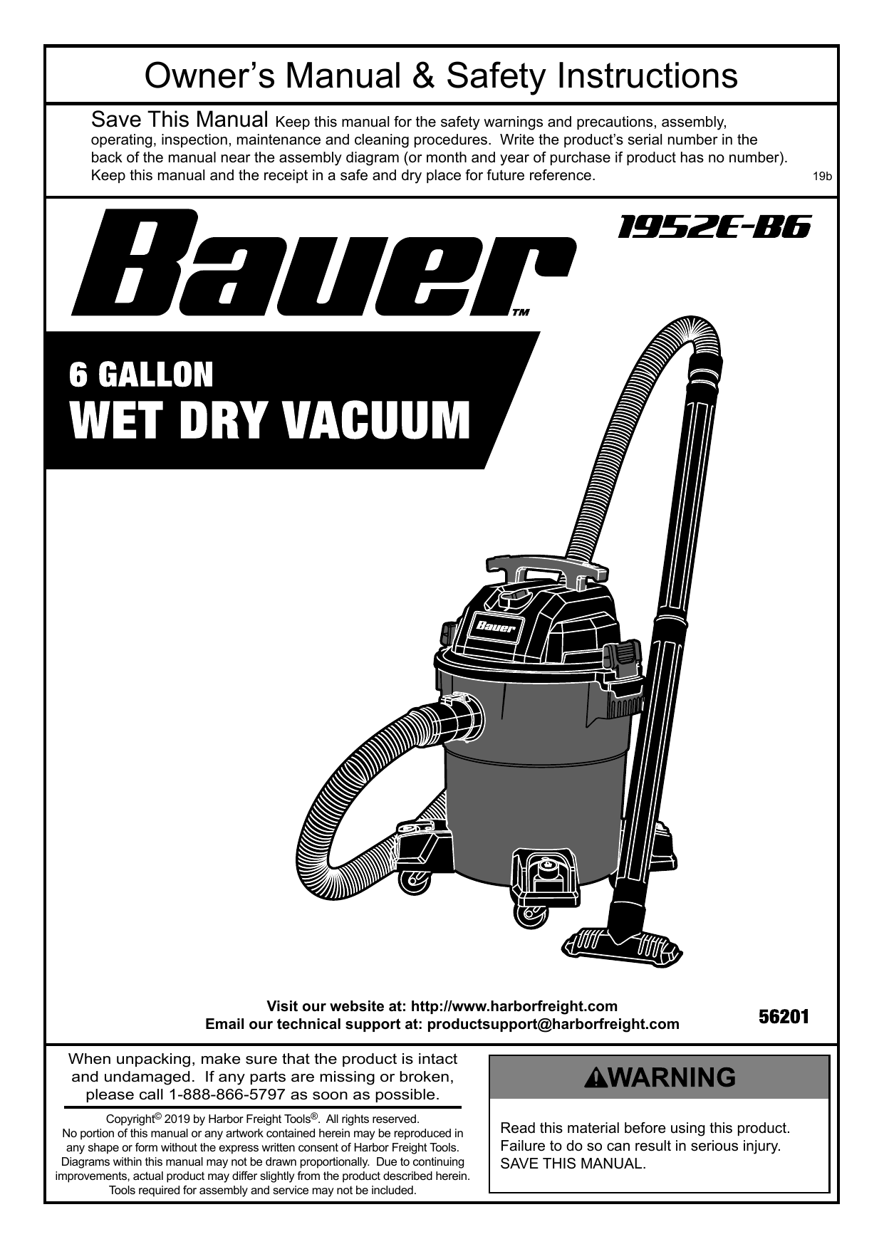 6 Gallon, 4 Peak HP Wet/Dry Vacuum