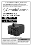 Creekstone 56145 200 GPH Submersible Fountain Pump Owner's Manual