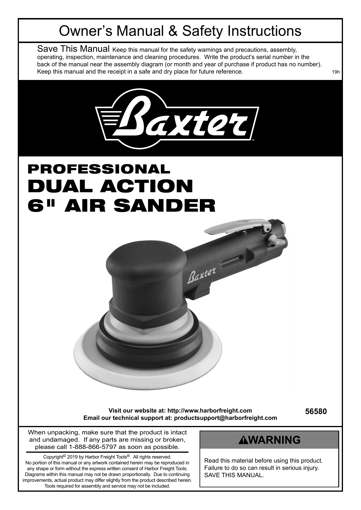 Baxter 56580 6 in. Dual Action Air Sander Owner's Manual Manualzz