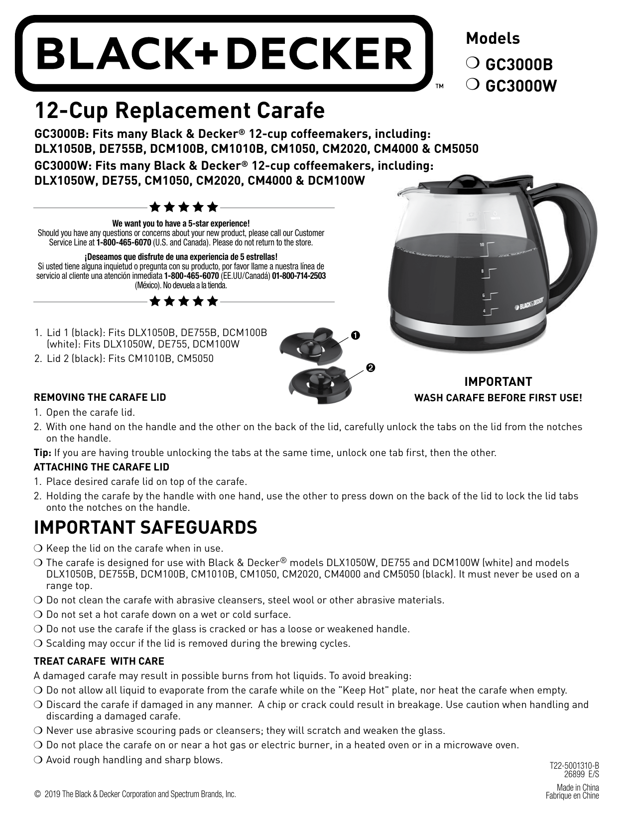 Carafe Replacement 12cup Black GC3000B