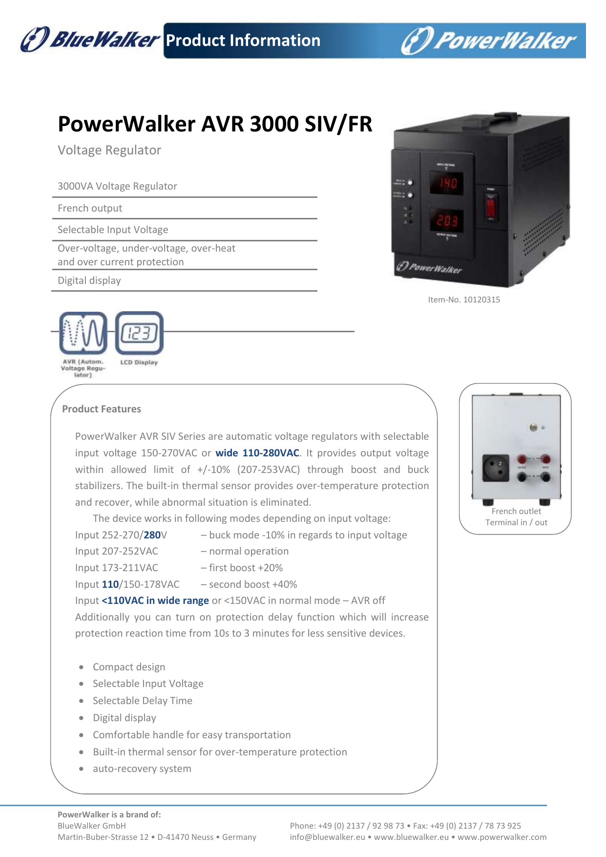 Powerwalker Avr 3000 Siv Fr Datasheet Manualzz