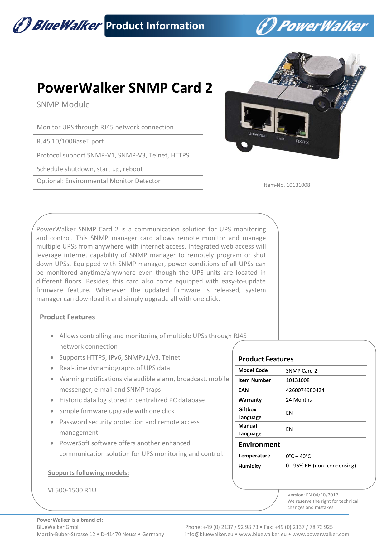 PowerWalker BlueWalker SNMP Card 2 