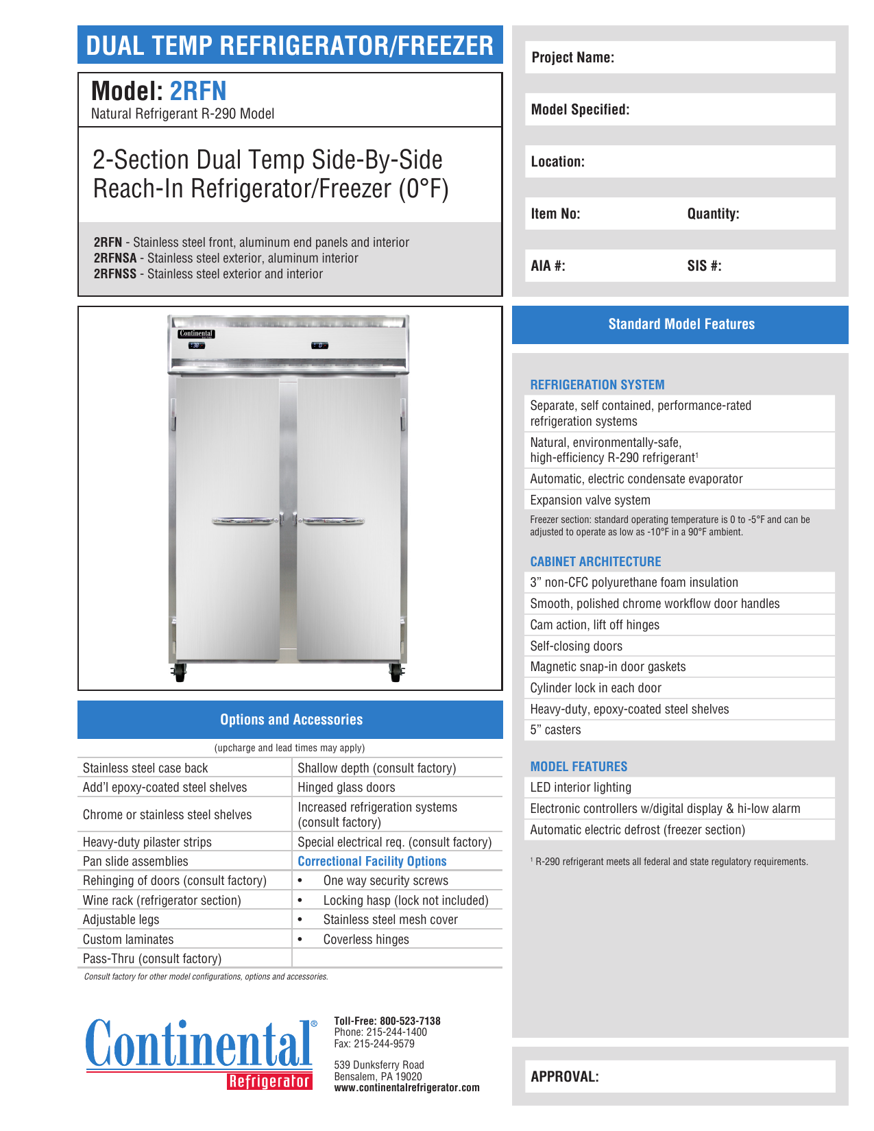 Continental Refrigerator 2RFN Spec Sheet Manualzz