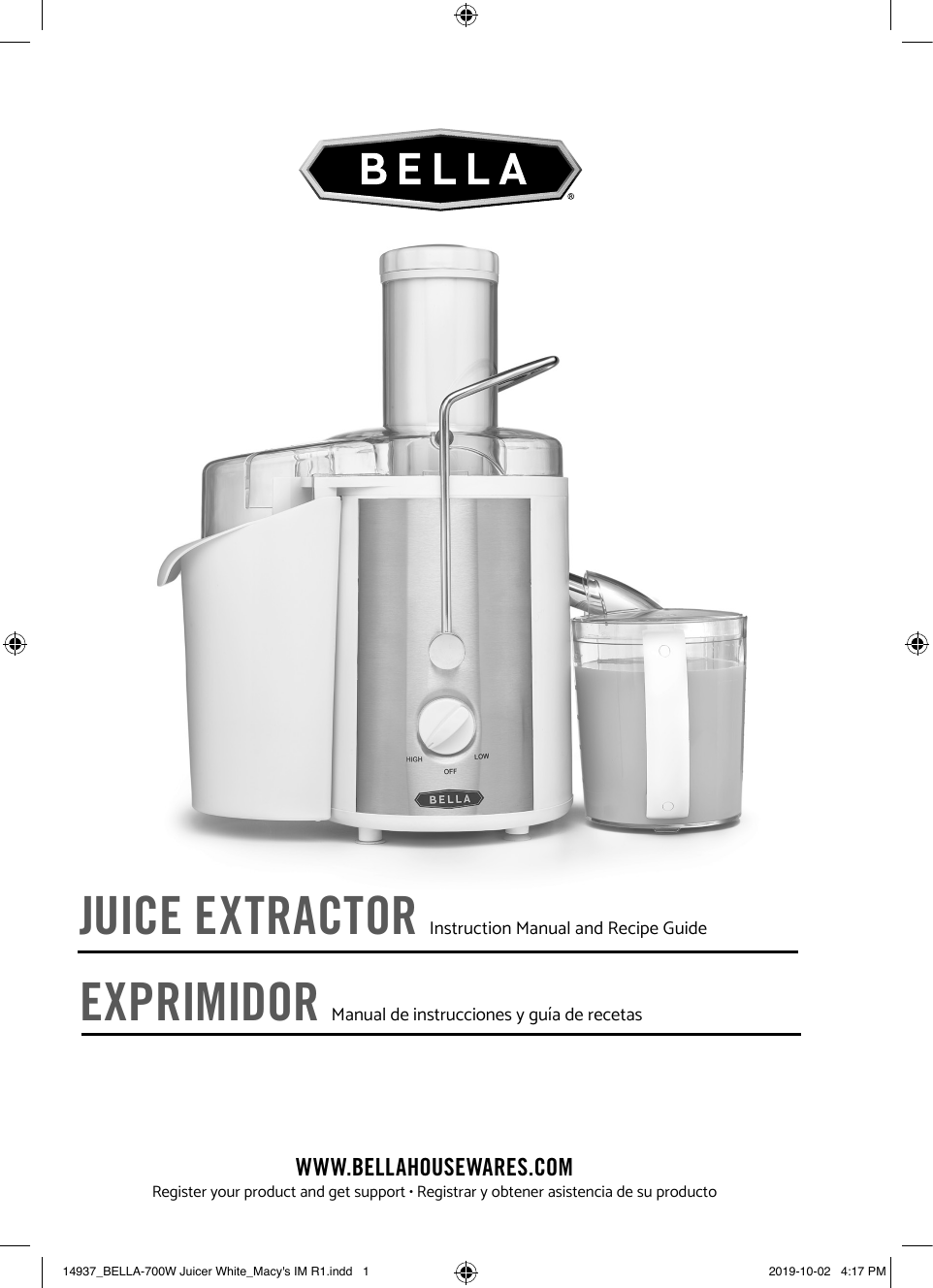 Bella 700W Juice Extractor Owner Manual | Manualzz