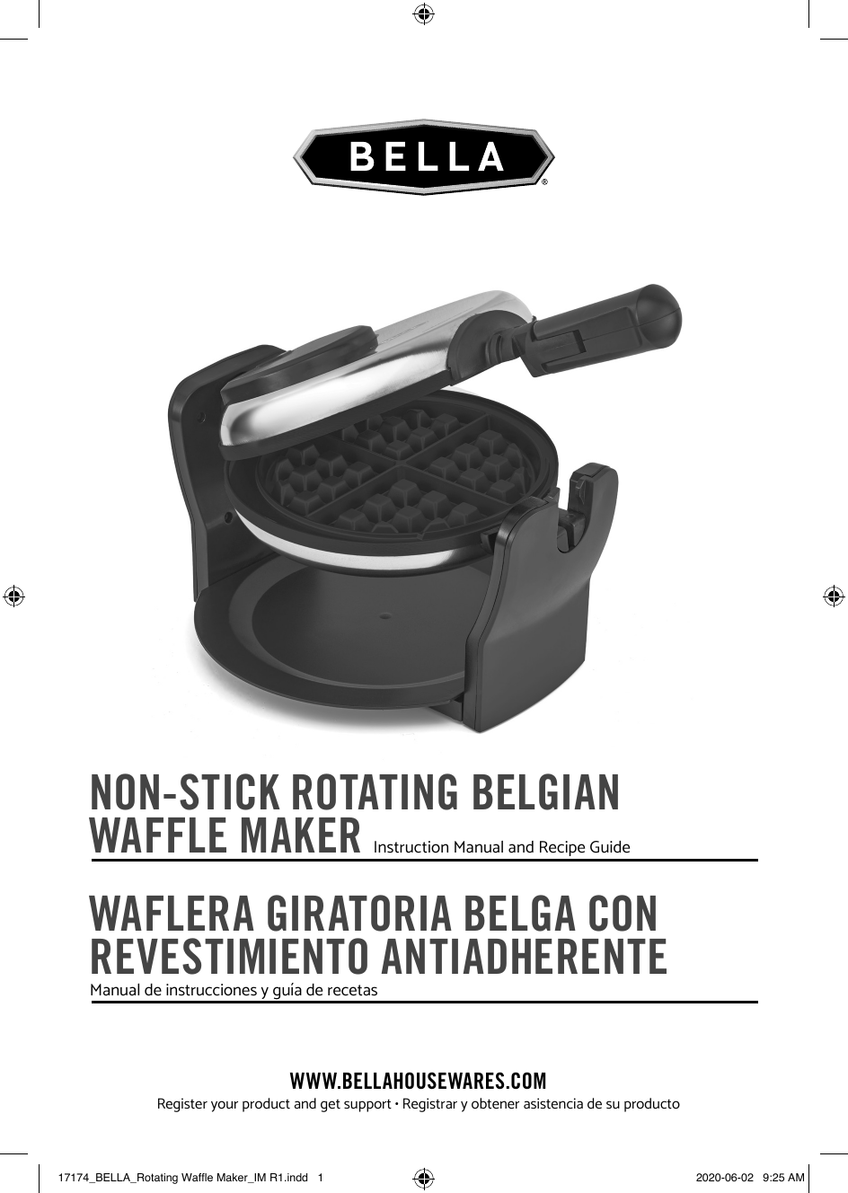 Bella Rotating Non Stick Waffle Maker, Stainless Steel Owner Manual