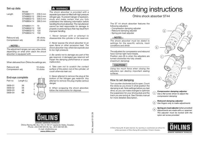 Ohlins ST44 User manual Manualzz