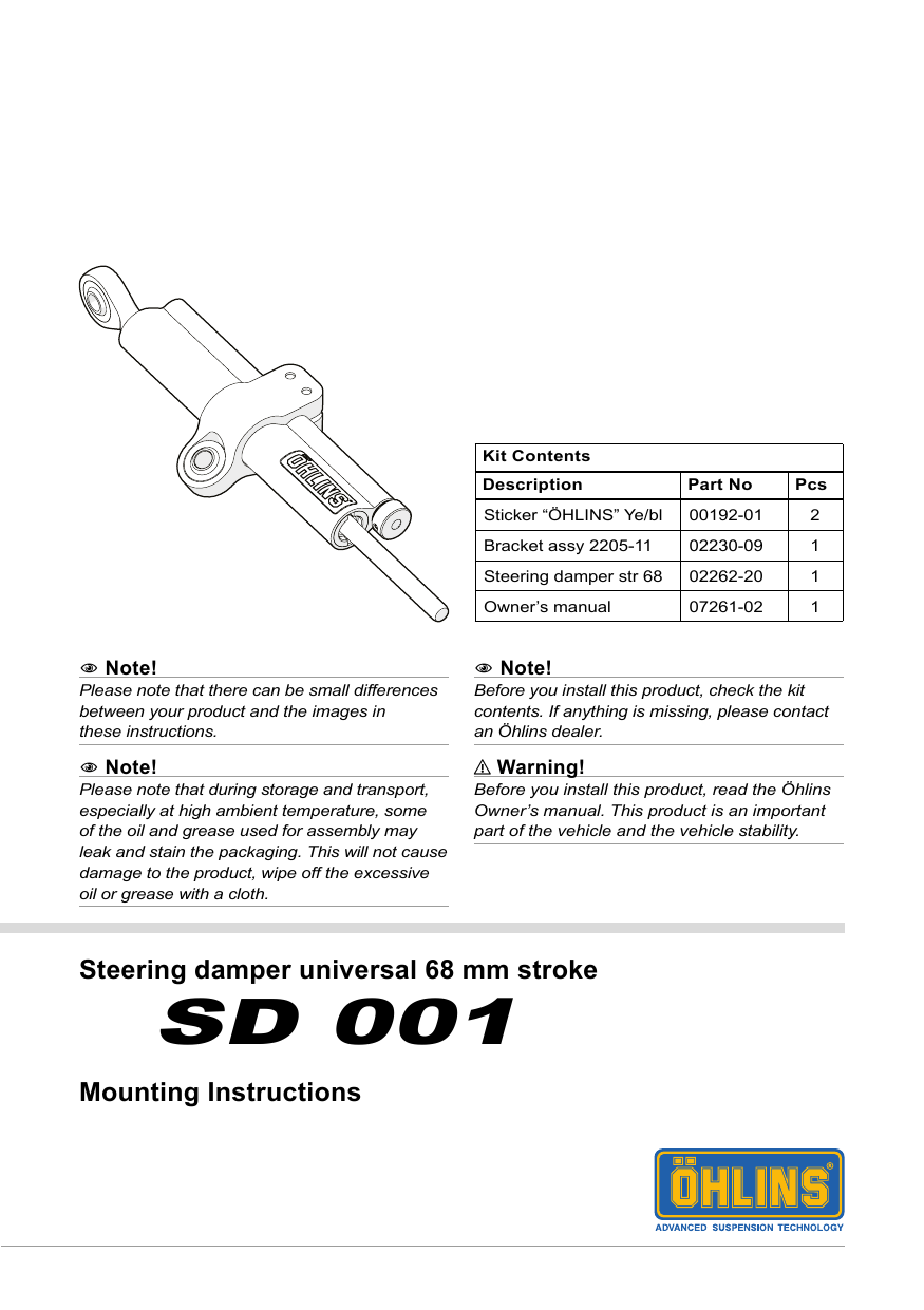 Ohlins SD001 User manual Manualzz