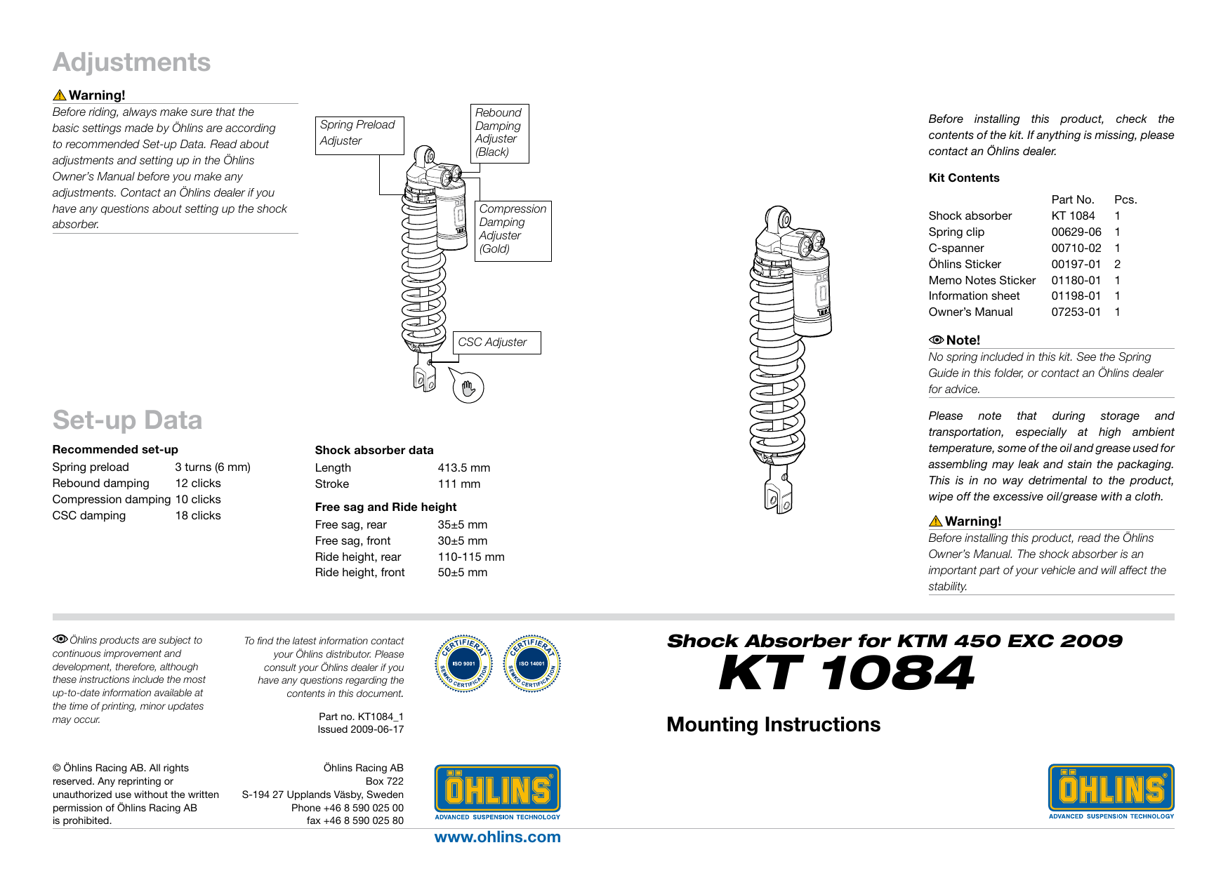 Ohlins KT1084 User manual Manualzz