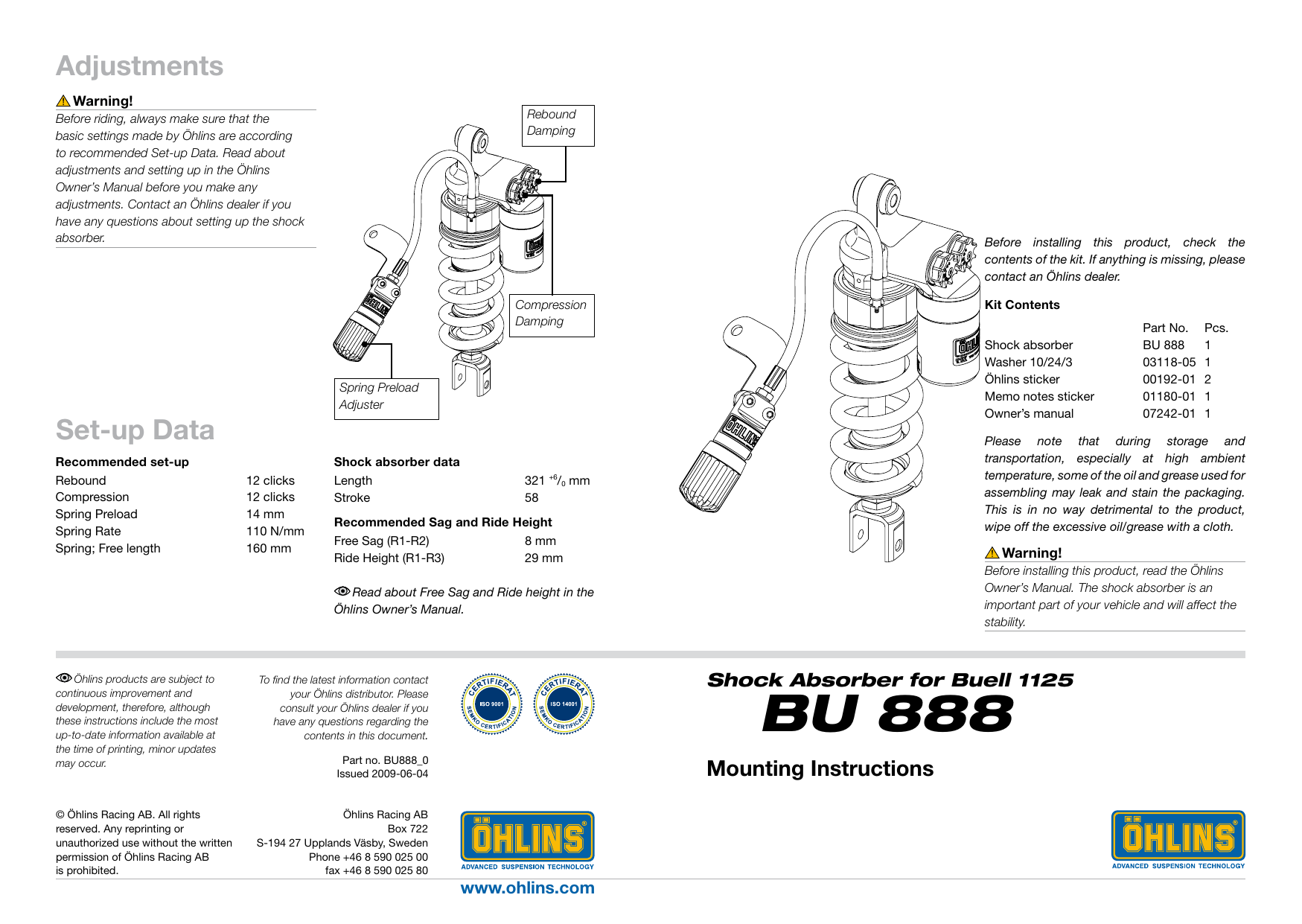 Ohlins BU888 User manual Manualzz