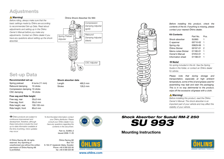 Ohlins SU993 User manual Manualzz
