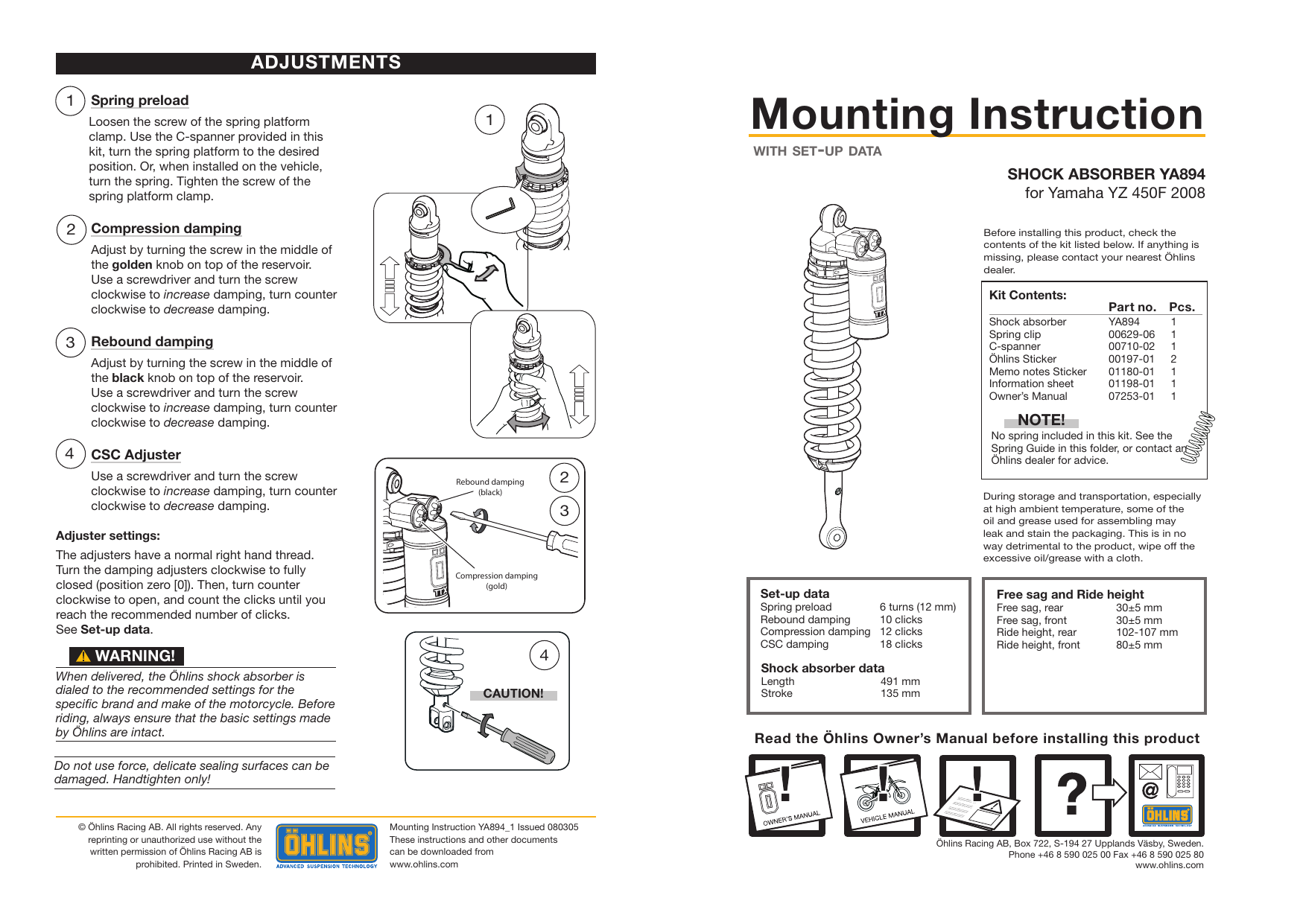 Ohlins YA894 User manual Manualzz