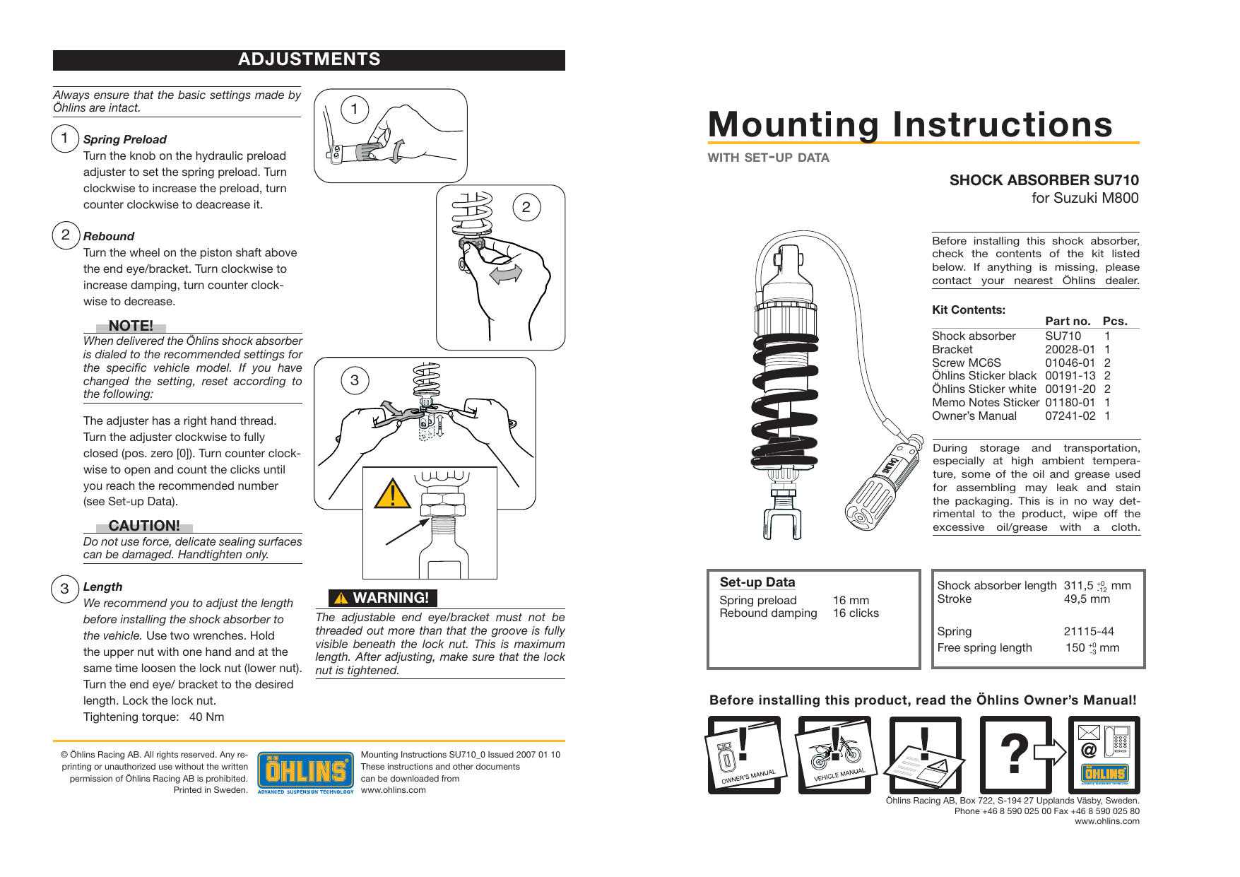 Ohlins SU710 User manual Manualzz