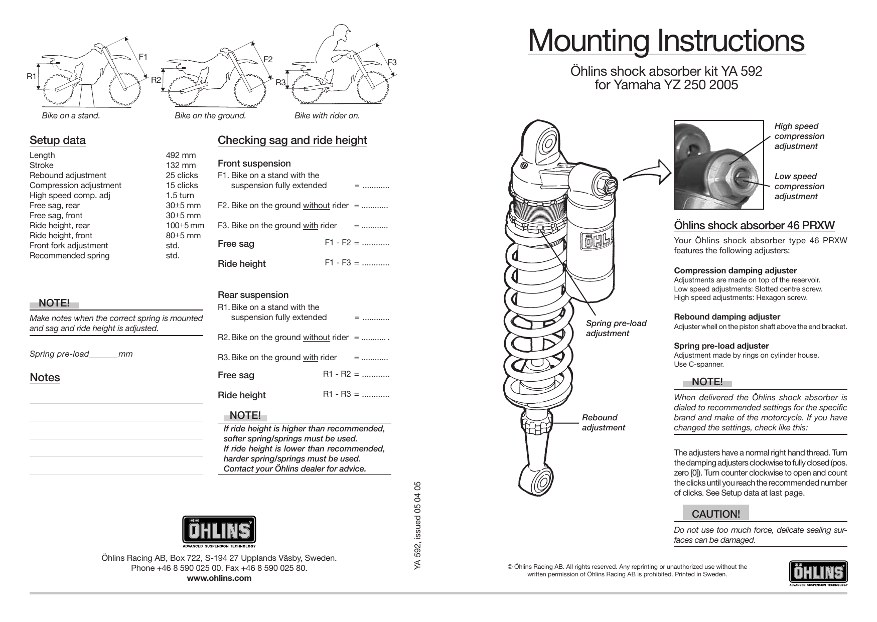 Ohlins YA592 User manual Manualzz