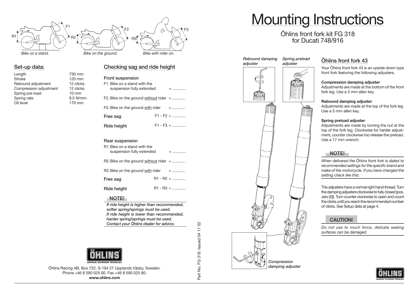 Ohlins FG318 User manual | Manualzz