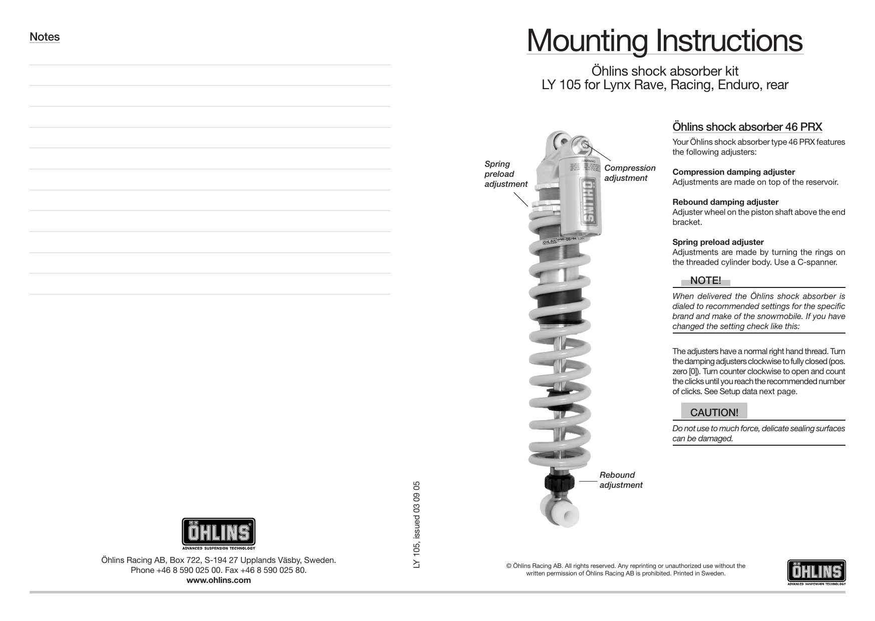 Ohlins LY105 User manual | Manualzz