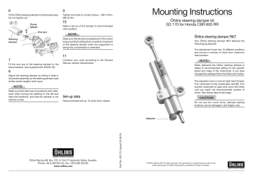 Ohlins SD170 Steering damper Honda CBR600RR Mounting Instruction