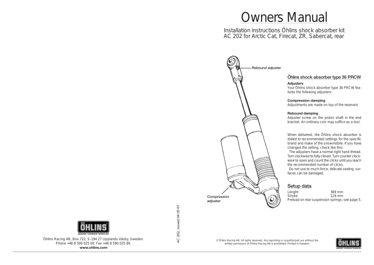 Ohlins AC202 User manual Manualzz