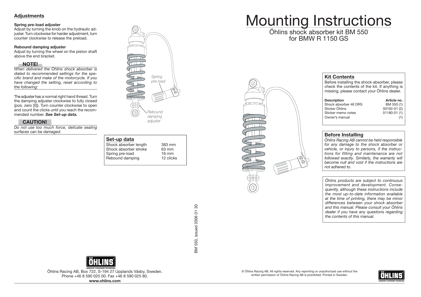 BMW r1150r Rockster Maintenance Instructions Manual
