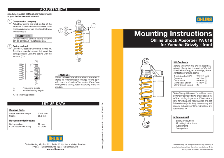 Ohlins YA619 User manual | Manualzz