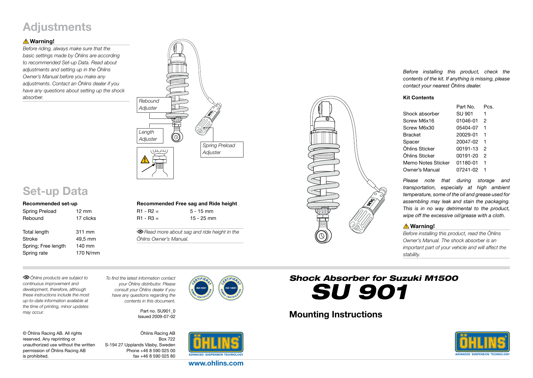 Ohlins SU901 User manual Manualzz