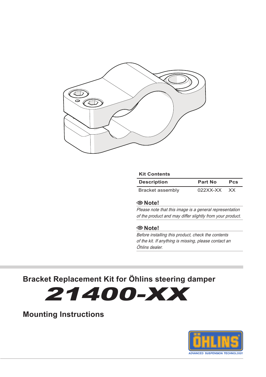 Ohlins 21400xx Replacement kit steering damper bracket Mounting