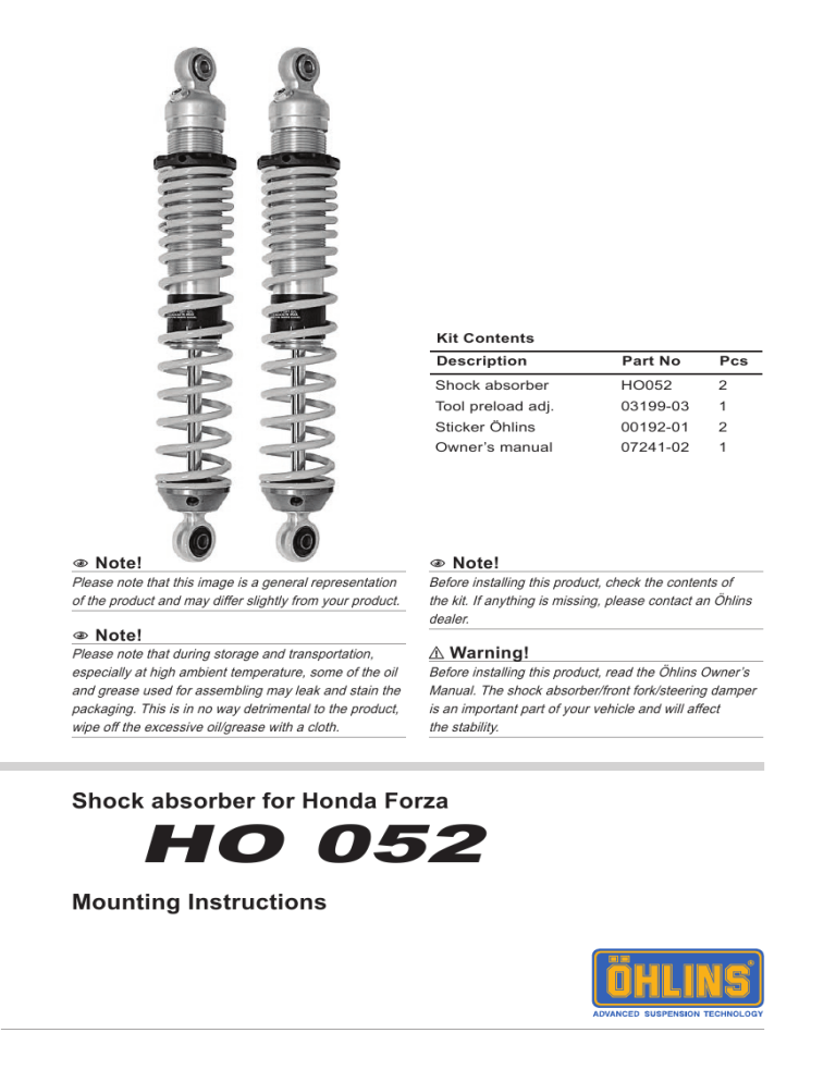 Ohlins HO052 User manual Manualzz