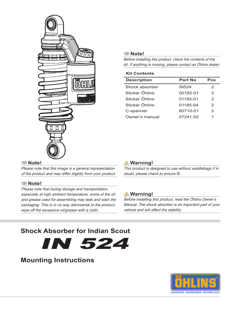 Ohlins IN524 User manual Manualzz