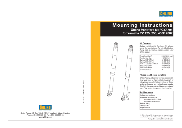 Ohlins FGYA791 User manual | Manualzz