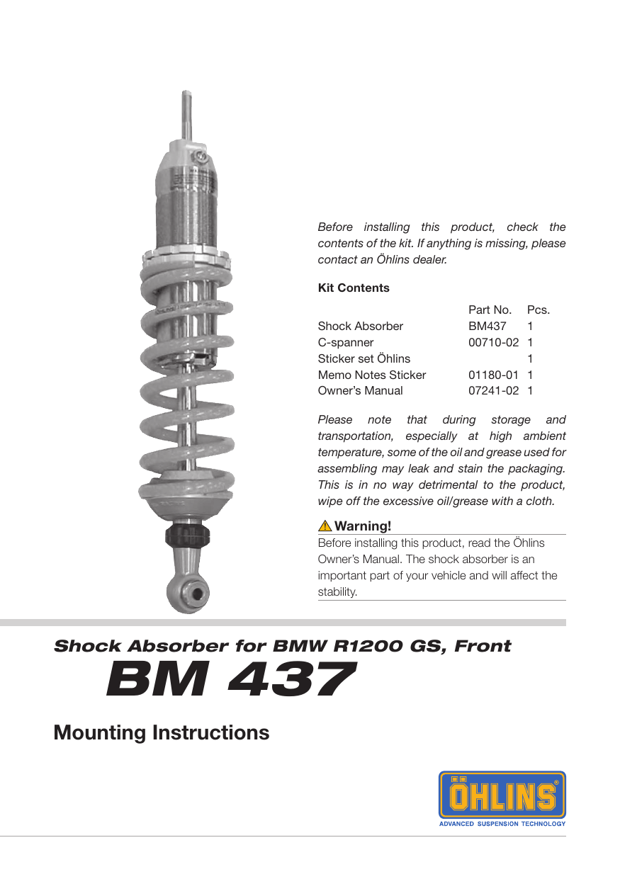 Ohlins BM437 User manual Manualzz