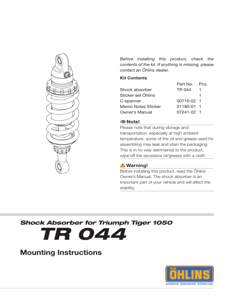 Ohlins TR044 User manual Manualzz