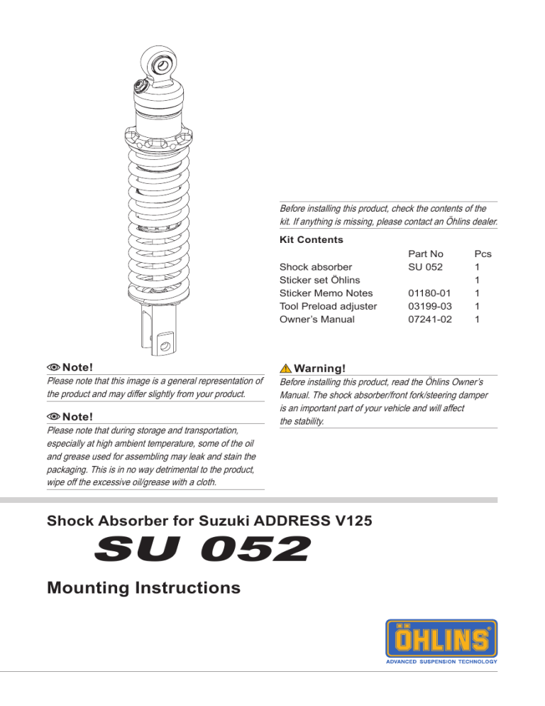 Ohlins SU052 User manual Manualzz