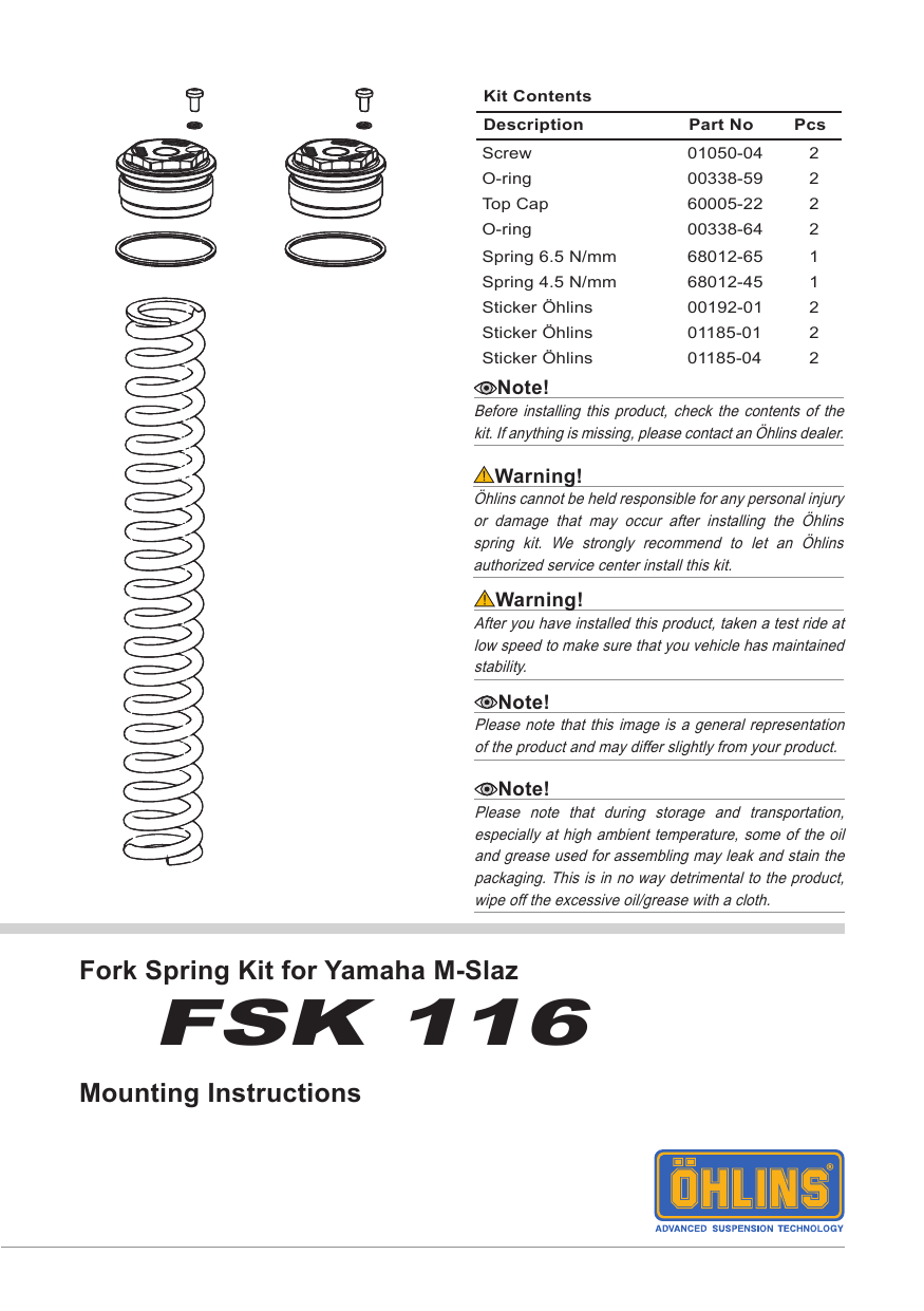 Ohlins Fsk116 User Manual Manualzz