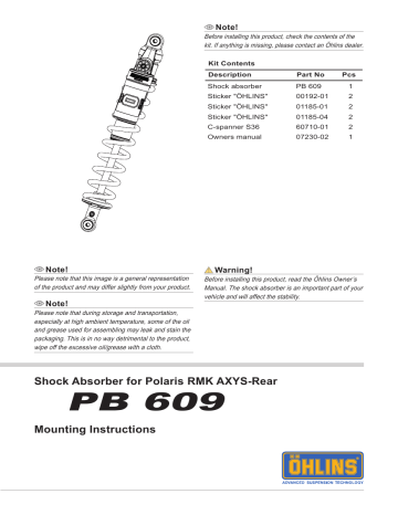 Ohlins Pb609 Polaris Rmk Axys Rear Mounting Instruction Manualzz