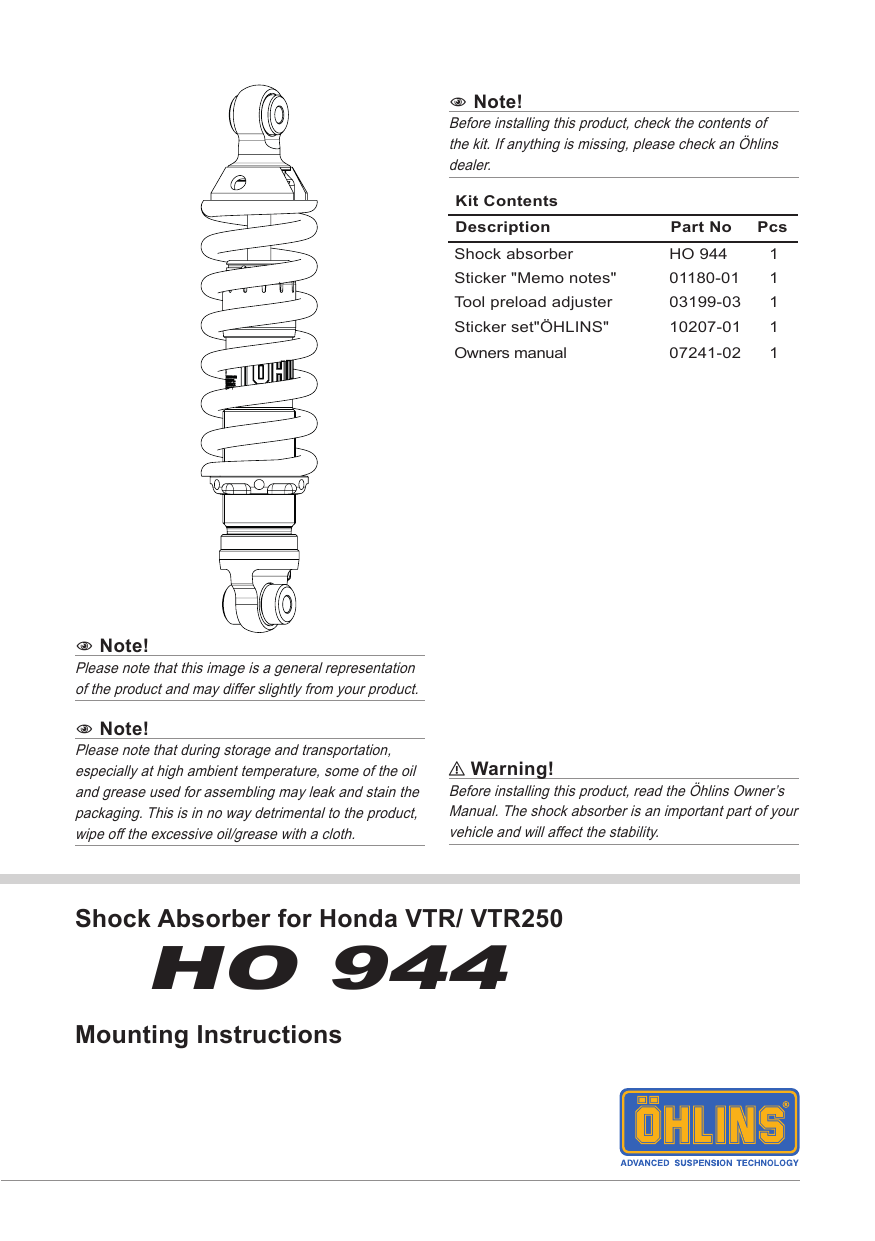 Ohlins Ho944 Honda Vtr250 Mounting Instruction Manualzz Ohlins Ho944 Honda Vtr250 Mounting Instruction Manualzz
