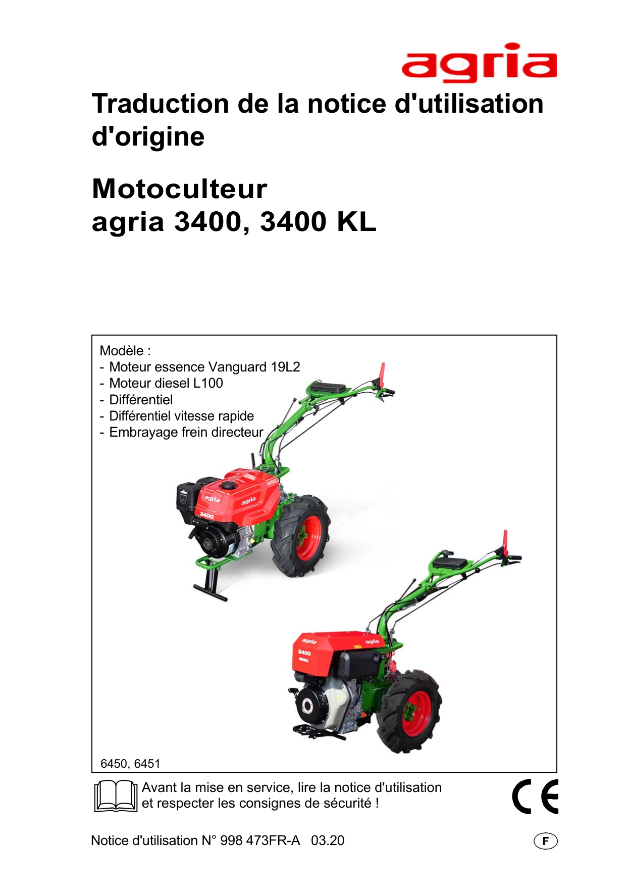 Motoculteur thermique - 3400 series - agria - professionnel / pour petite  surface / grande surface