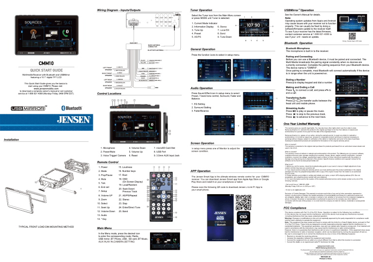 Jensen CMM10 Quick start guide | Manualzz