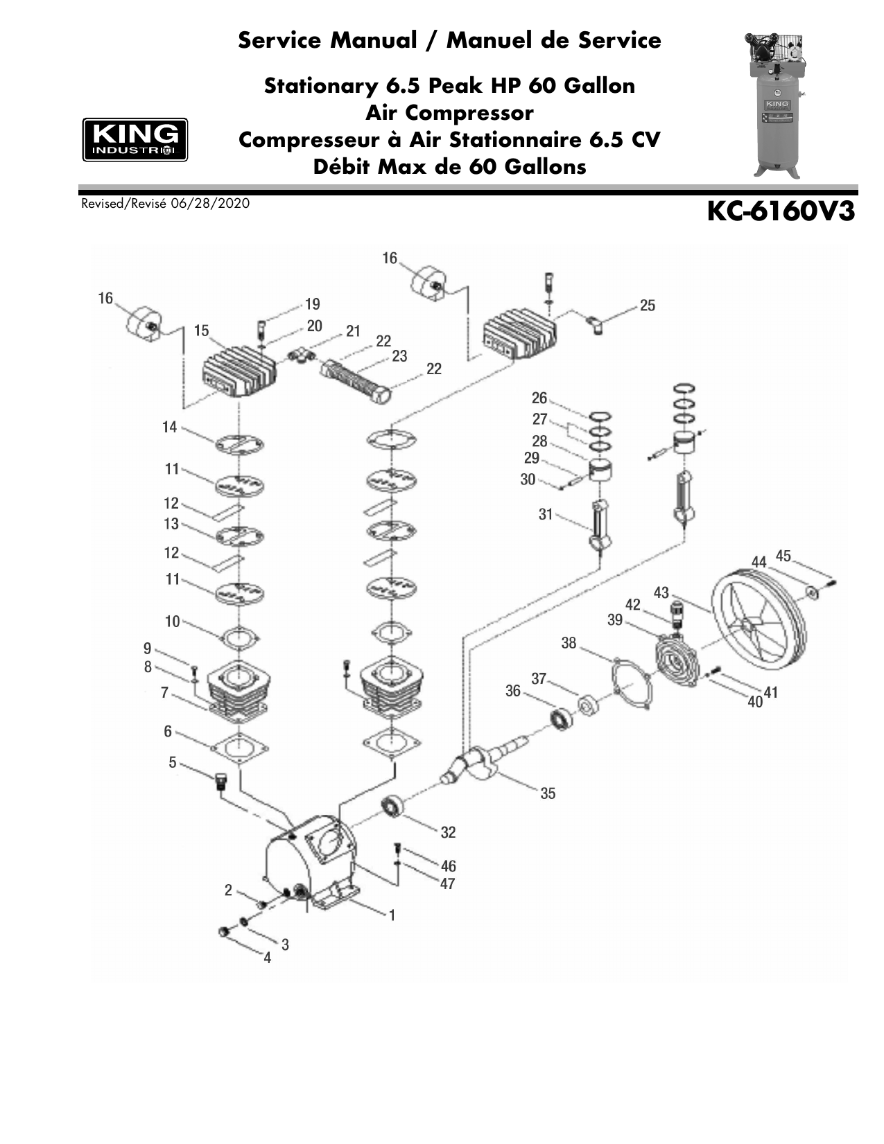 King Canada KC6160V3 STATIONARY 6.5 PEAK HP 60 GALLON AIR COMPRESSOR