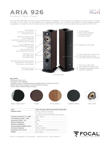 Focal Aria 926 Specification sheet | Manualzz