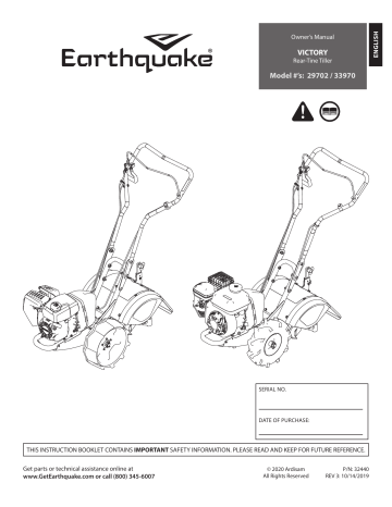 Operation. EarthQuake 33970 Victory™ Rear Tine Tiller, 29702 Victory ...