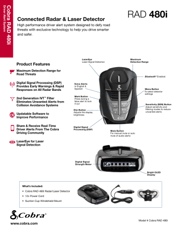 Cobra RAD 480i Radar/Laser Detector Spec Sheet | Manualzz
