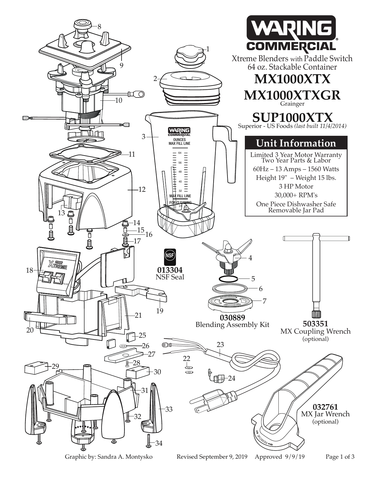 MX1050XTX Hi-Power Blender Parts List - Parts Town