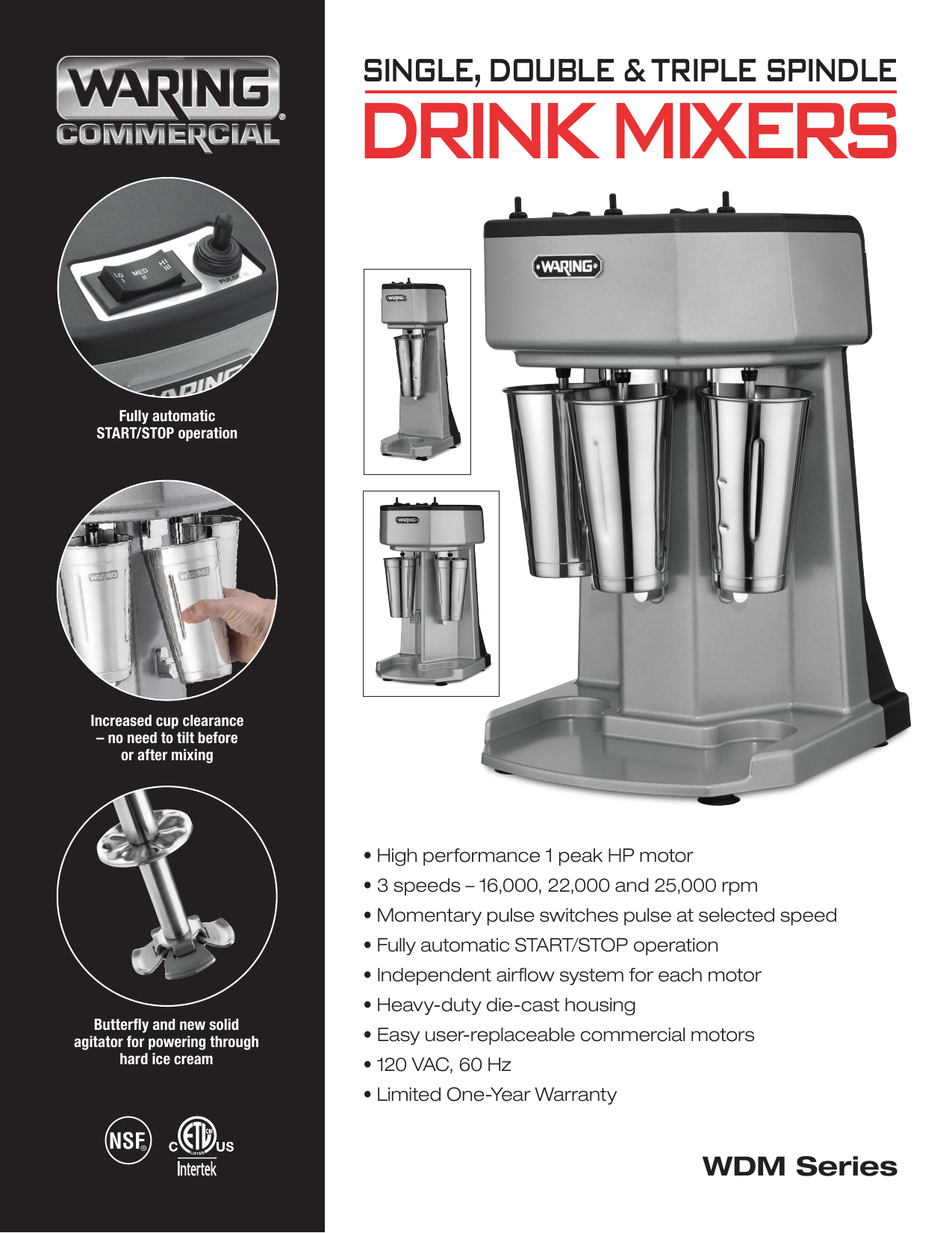 Waring WDM360 HeavyDuty TripleSpindle Drink Mixer Spec Sheet Manualzz