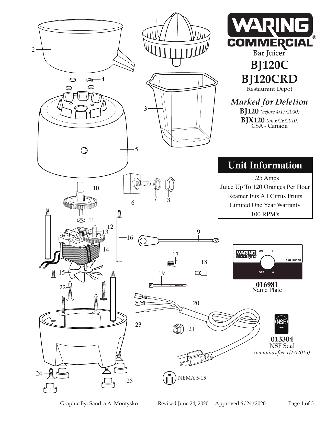 Waring Commercial JC4000 Heavy Duty Citrus Juicer With Dome, 120V, 515