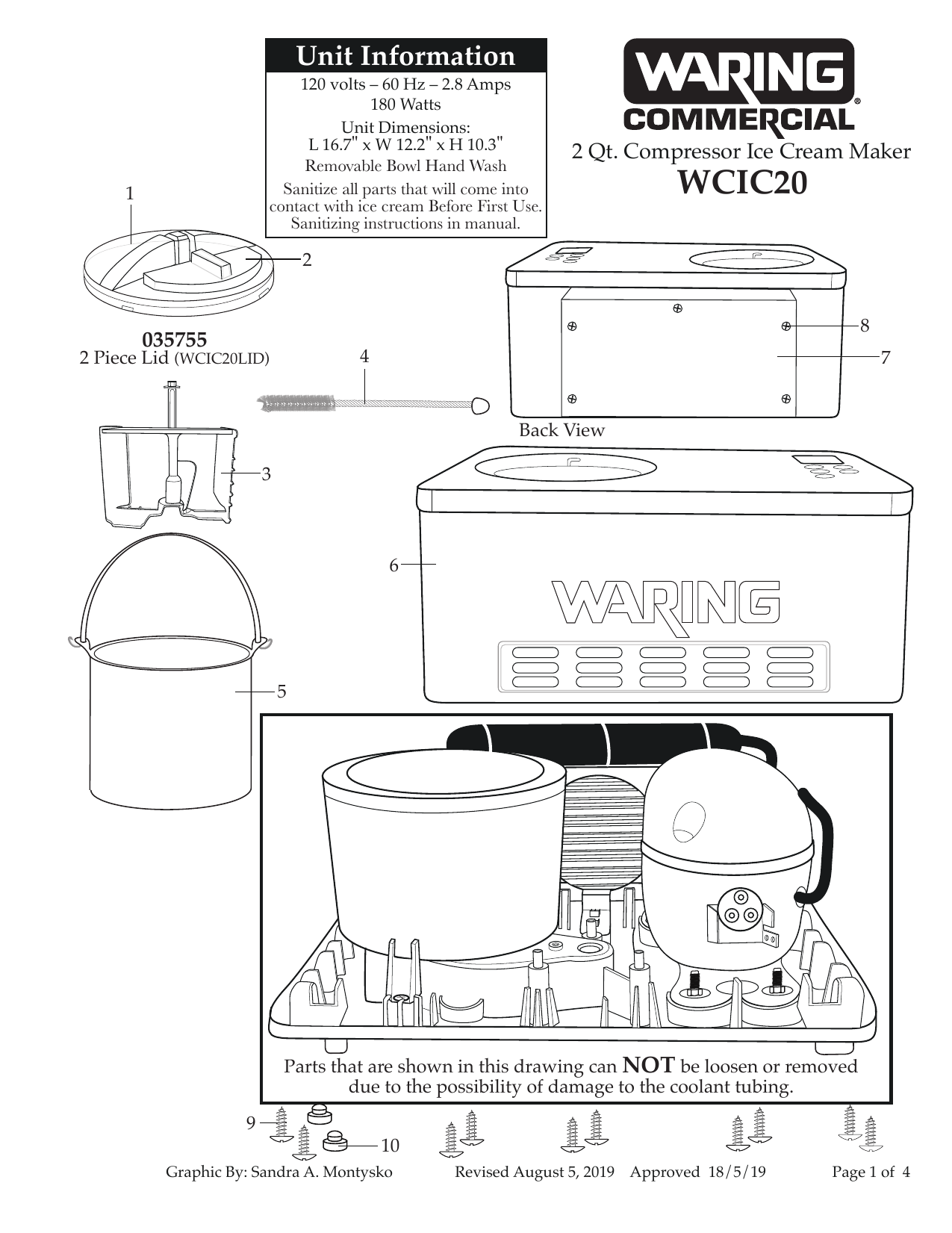 Waring WCIC20 2Qt. Compressor Ice Cream Maker Parts Diagram Manualzz