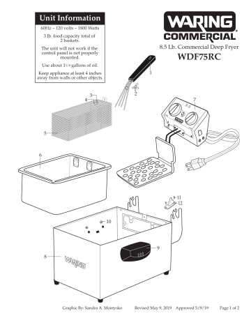 Waring WDF75RC Compact 8.5 lb. Deep Fryer - 120V Parts Diagram | Manualzz