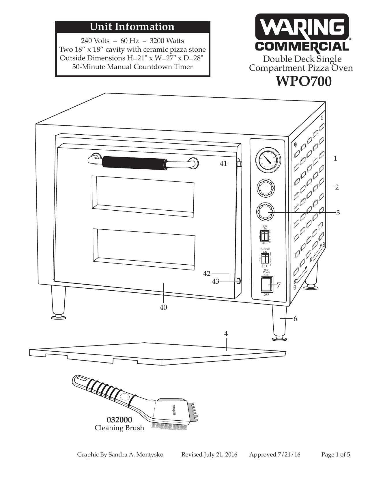 Waring WPO700 Heavy-Duty Double-Deck Pizza Oven - Single Chamber Parts