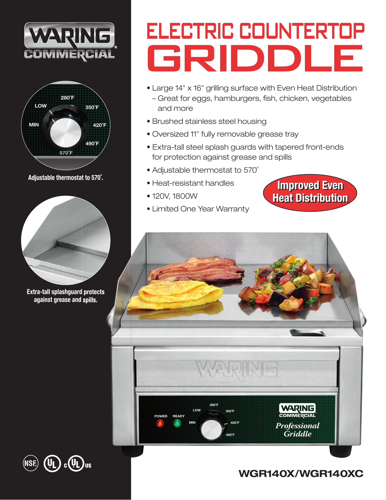 Waring WGR140X 14" Electric Countertop Griddle 120V Spec Sheet Manualzz