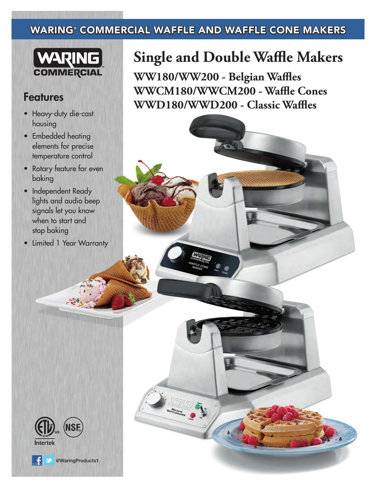 Waring WBW300X Bubble Waffle Maker - 120V, 1200W